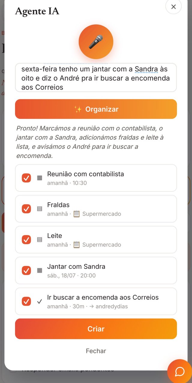 Agente IA do Tarefly a organizar o dia